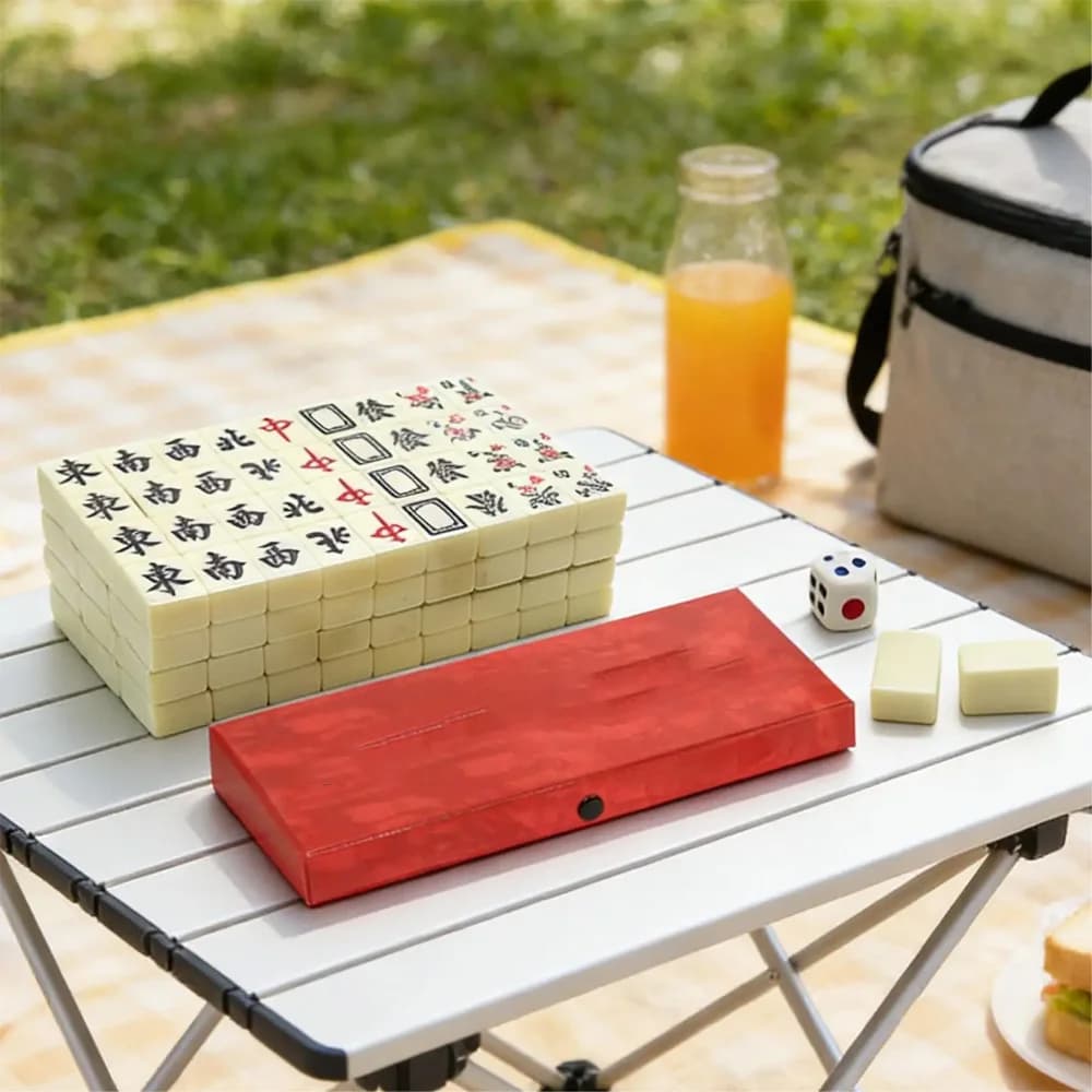 Set da Gioco Mahjong Mini da 144 Pezzi, Classico Mahjong Cinese, Gioco da Tavolo Portatile per Viaggi e Riunioni Familiari