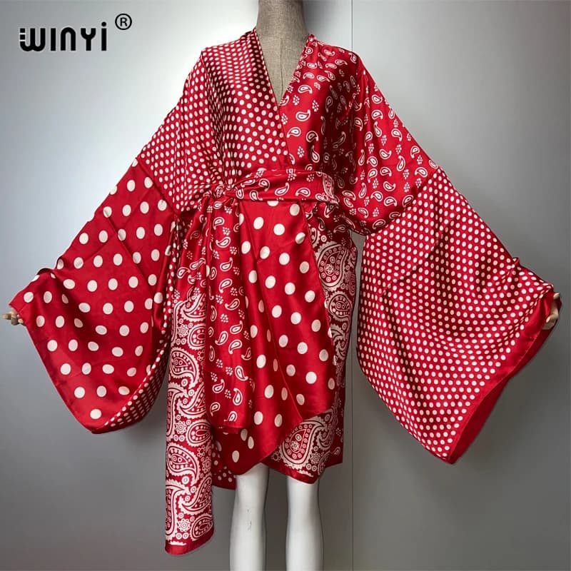 WINYI summer kimono fashion print boho kaftan Elegant Cardigan sexy beach swimsuit evening dress beach cover ups for woman