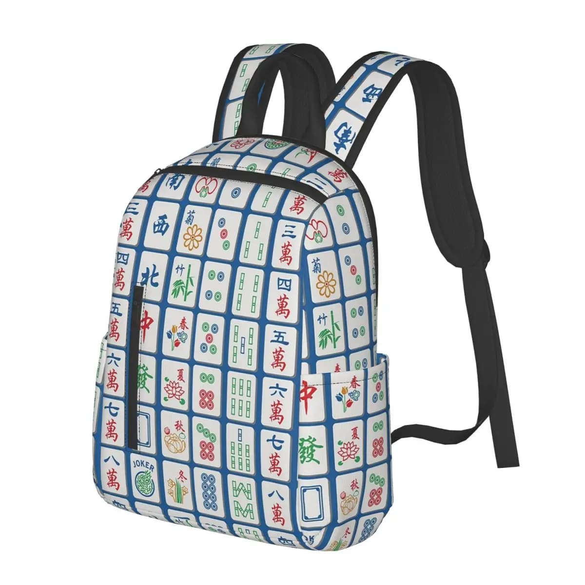 Mahjong Tiles On Blue Student Backpack School Bag Hiking Travel Daypack for Men Women Bookbag Shoulder Bags