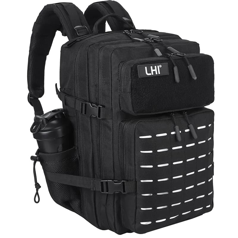 Zaino tattico LHI 45L da uomo Black Spotrs Atleta Borsa da palestra Zaino da campeggio per escursionismo Zaino da assalto militare con portabottiglie