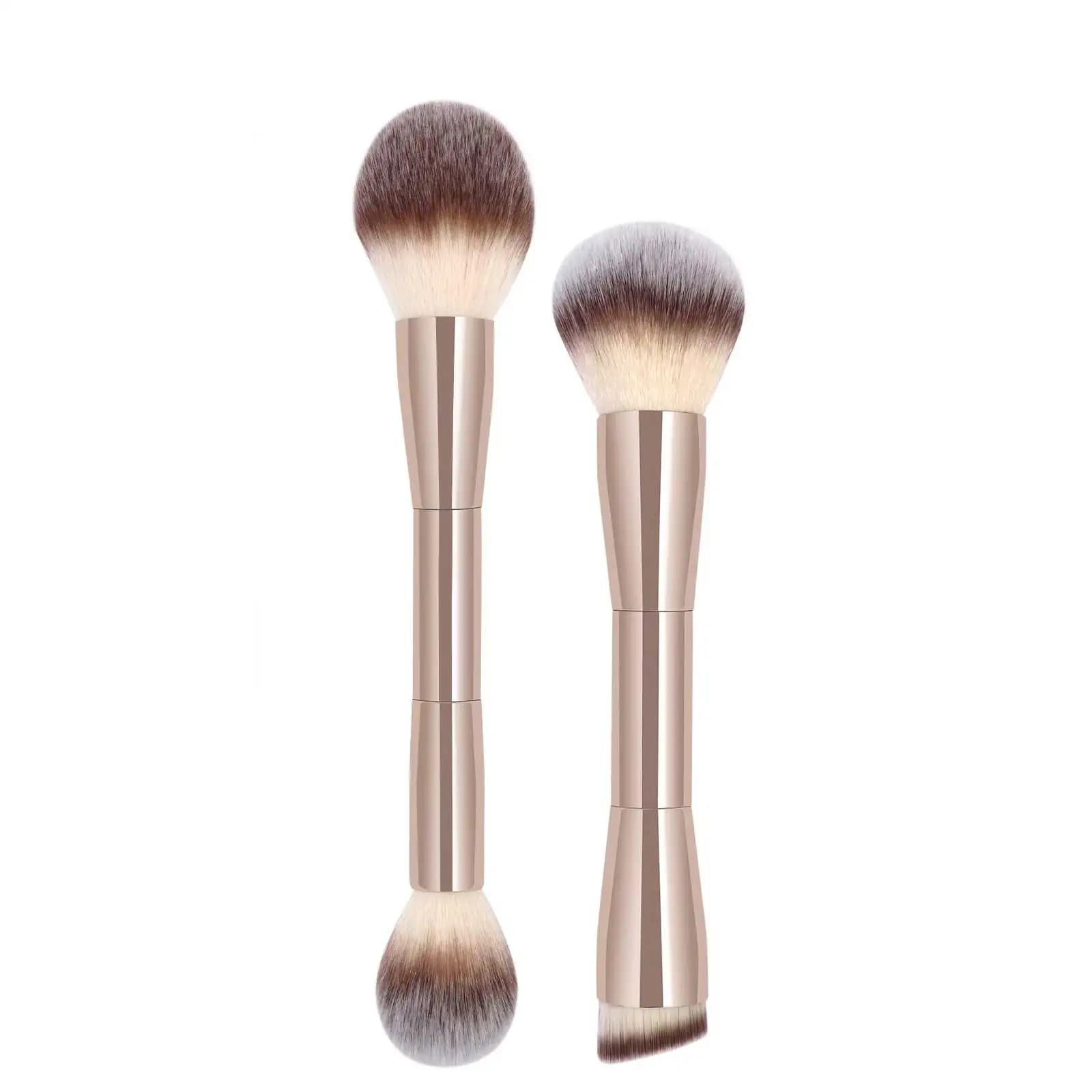 Brushes for foundation, 2 double-end makeup brushes to shade liquid powder, concealer, cream, fard, buffe (Gold)