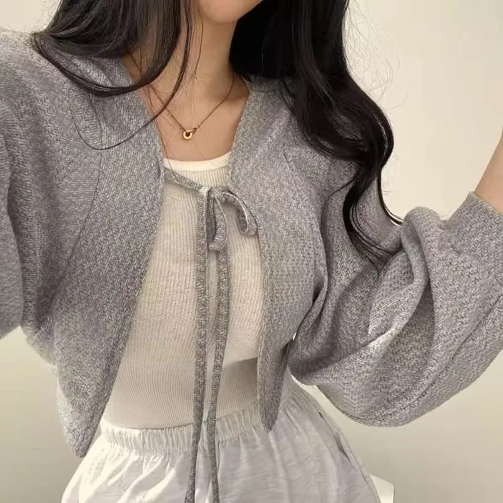 Cardigan in Maglia Sottile alla Moda con Lacci, Maglieria Casual, Giacca Corta Estiva Protettiva dal Sole