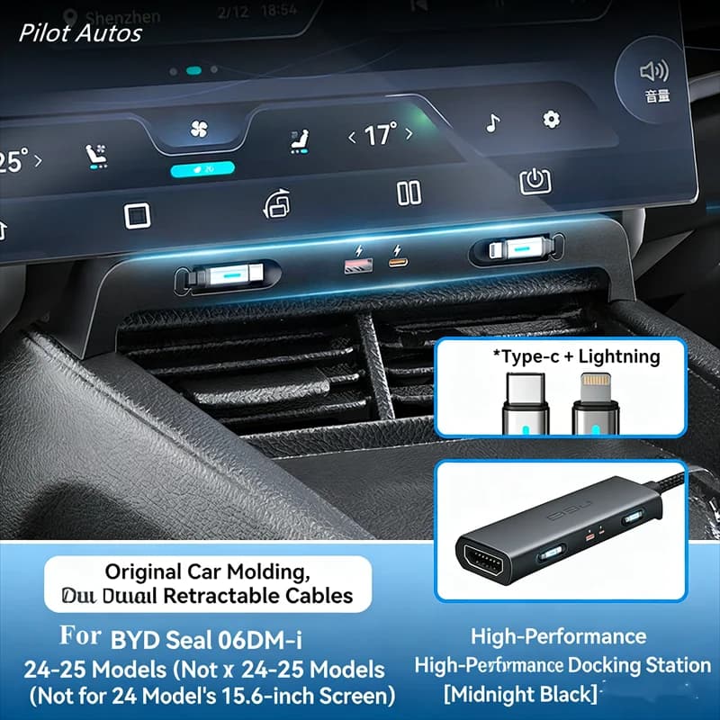 Stazione di Ricarica Rapida 120W per Auto BYD Seal 06 DM-i 2024 2025, Adattatore USB per Accendisigari