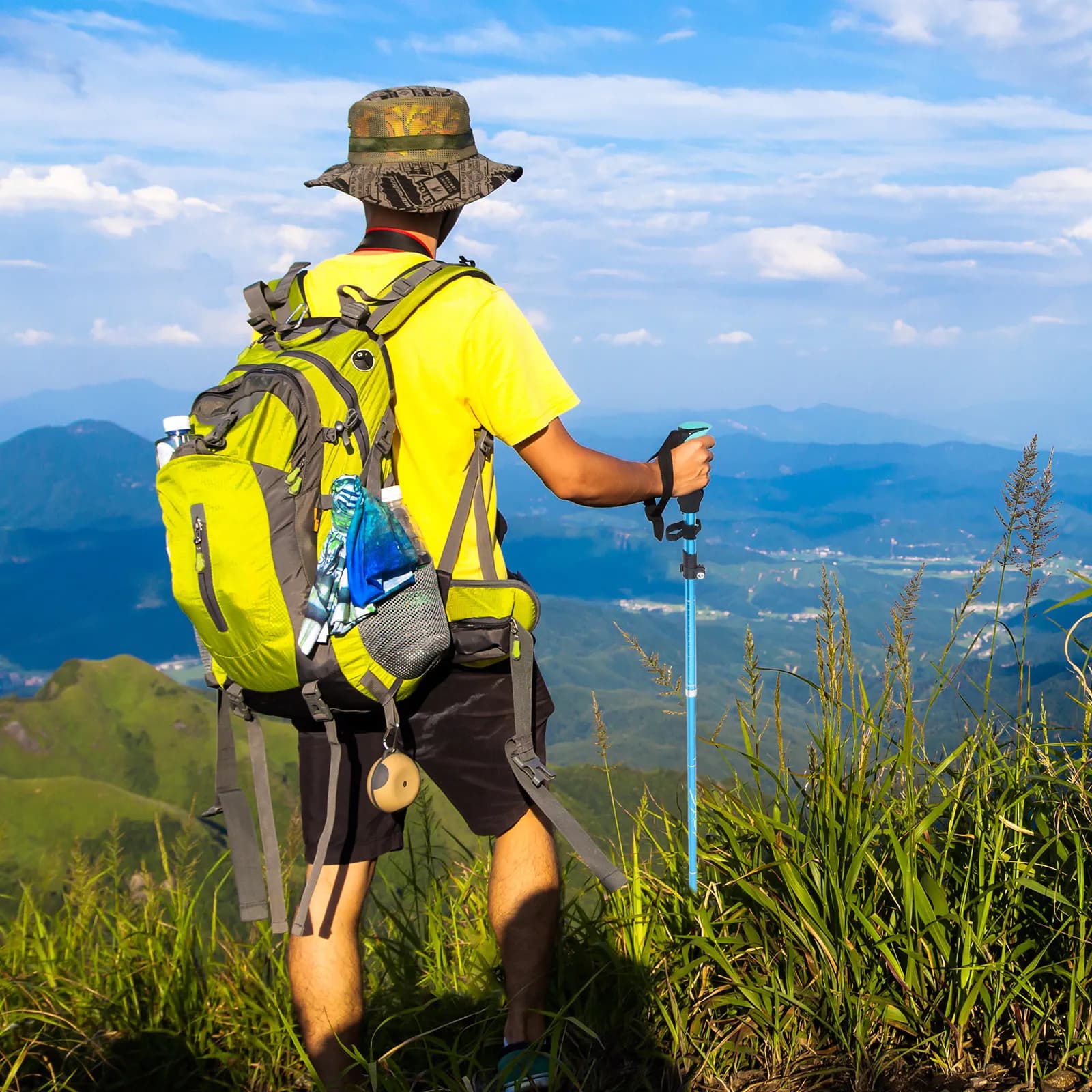 Bastone da trekking pieghevole in lega di alluminio a 5 sezioni, da 30 cm a 110 cm, leggero e antiscivolo, per escursionismo e campeggio