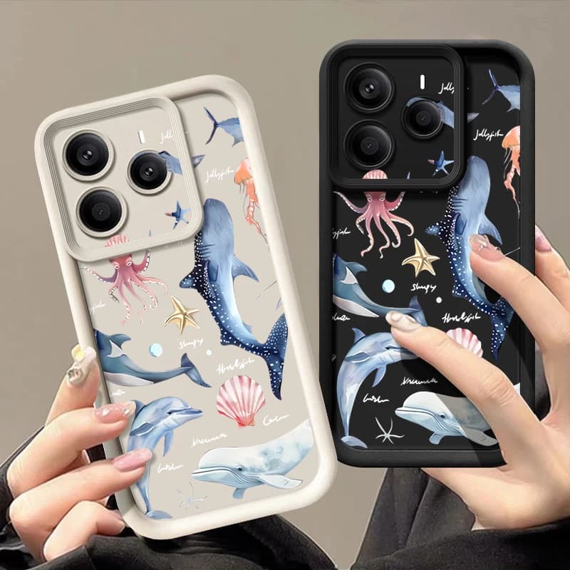 Custodia Morbida con Motivo a Delfino per Xiaomi Redmi Note 15 14 13 12 Pro 4G Note 13 14 Pro Plus 15 5G 11 Pro 13C, Cover per Telefono in TPU
