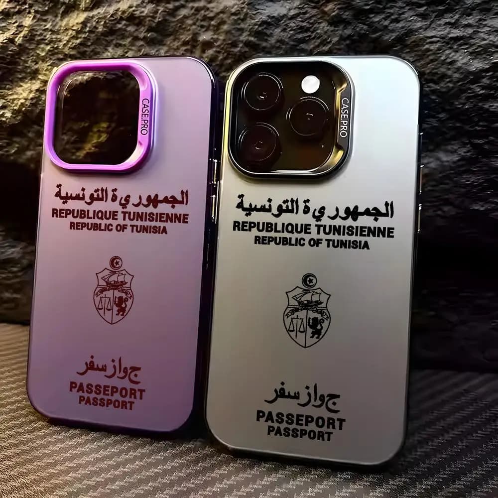 Custodia per telefono T-Tunisia Passport per iPhone 17 16 15 14 13 12 11 Pro Max, Designer Opaca Laser Aurora