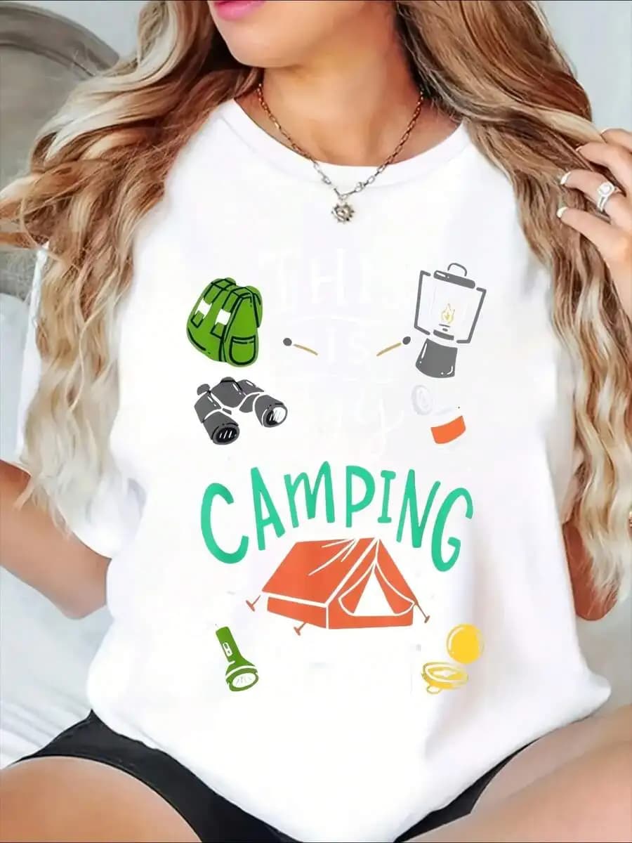 Camping Graphic T-Shirt Outdoor Adventure Fun Print Tee 220g Cotton
