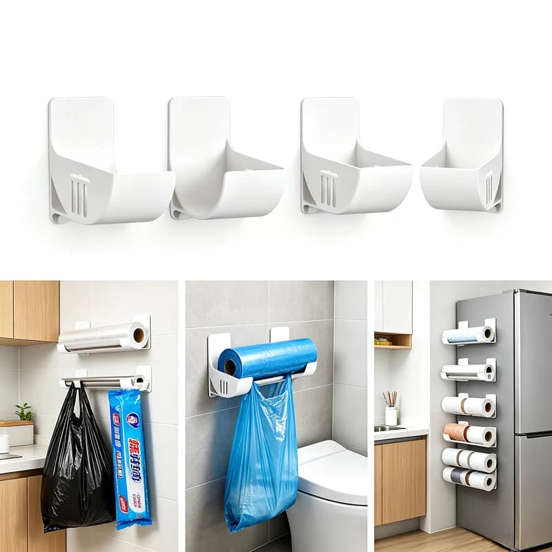 4Pcs No punching Cling Film Storage Bracket Garbage Bag Cabinet Storage Rack Side Storage Rack Garbage Bag Storage Rack
