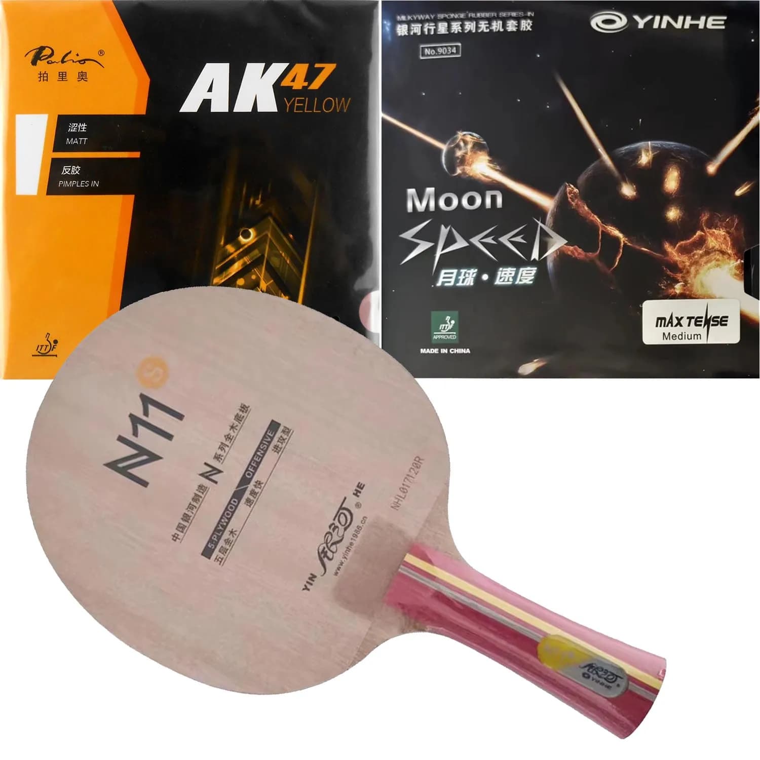 Pro Combo Racket Yinhe N11S N11 s Table Tennis Blade with Palio AK 47 AK47 YELLOW and Yinhe Moon SPEED Pips in Ping Pong Rubber