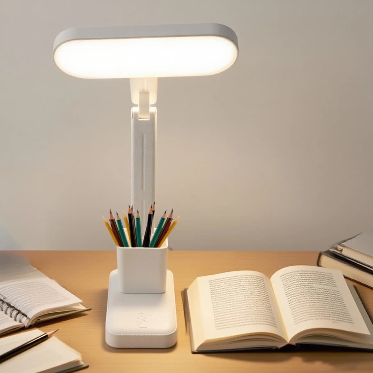 Lampada da scrivania pieghevole con portapenne, lampada da lettura protettiva per gli occhi, lampada da comodino, regali di Halloween e Natale