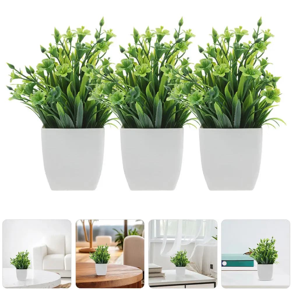 4Pcs Realistic Artificial Plants Fake Bonsai in Stylish Pots for Indoor Decor Greenery Office Home Kitchen Bookshelf Decoration