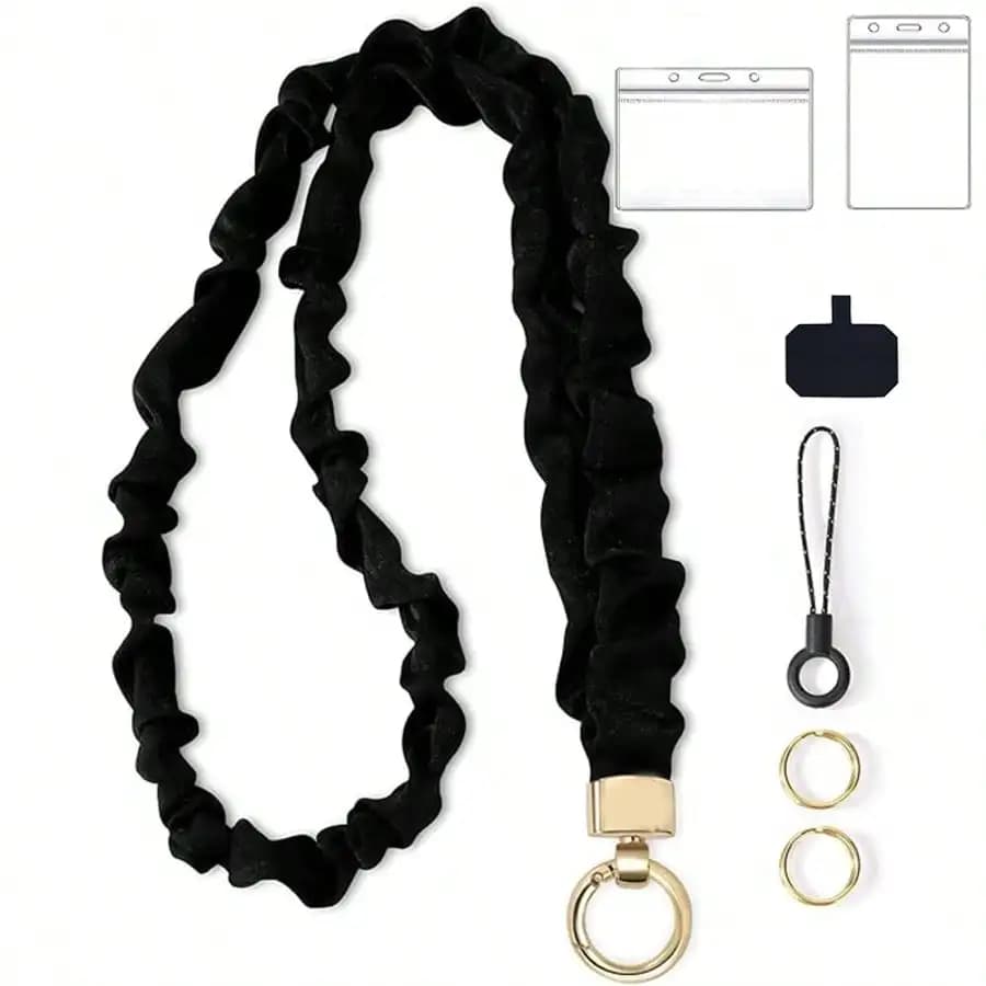 Fashion Scrunchie Lanyard with Retractable Keychain, Stretchy ID Badge Holder, Perfect Necklace Style Key Ring for Her
