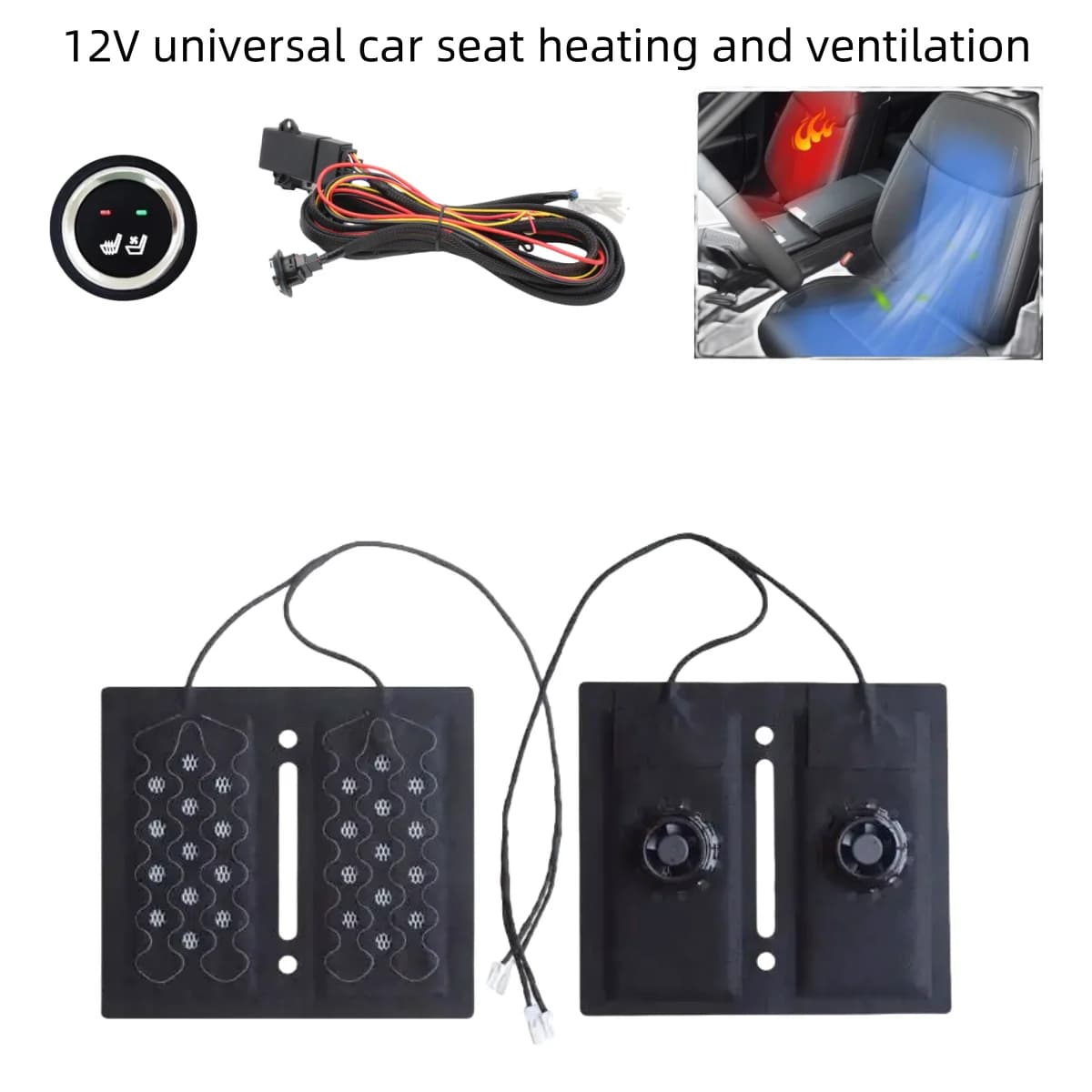 Automobile four seasons car interior ventilation air cooling fan and round switch seat heated heating cushion warm support