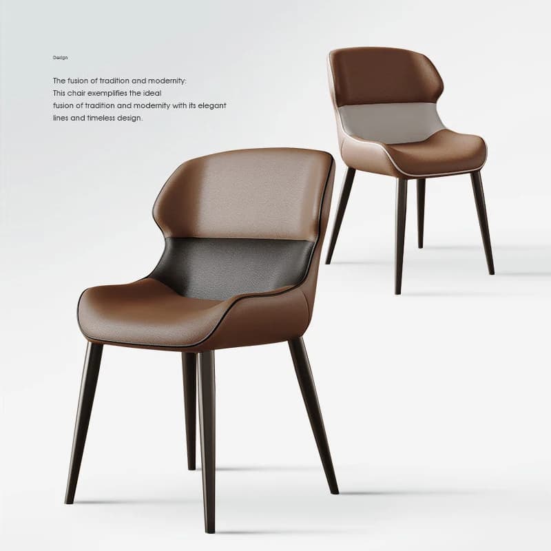 Sedia Minimalista Italiana in Stile Nordico, Sedia da Pranzo in Legno Massello, Pelle Effetto Zampa di Gatto, Gambe in Acciaio al Carbonio, Multifunzionale per Casa