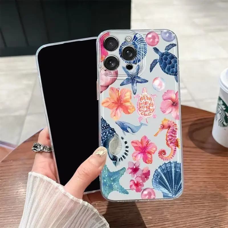 Custodia per telefono per iPhone 16 15 14 13 12 11 Pro Max 16E XS X XR 7 8 Plus SE2 Simpatico cuore rosa stella marina corallo medusa modello copertura