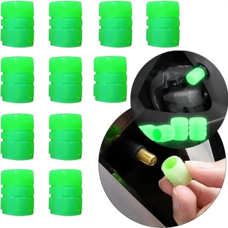 Tappi Valvola Pneumatici Auto Luminosi Verdi, Fluorescenti Notturni, Decorativi per Moto e Bici, Antipolvere