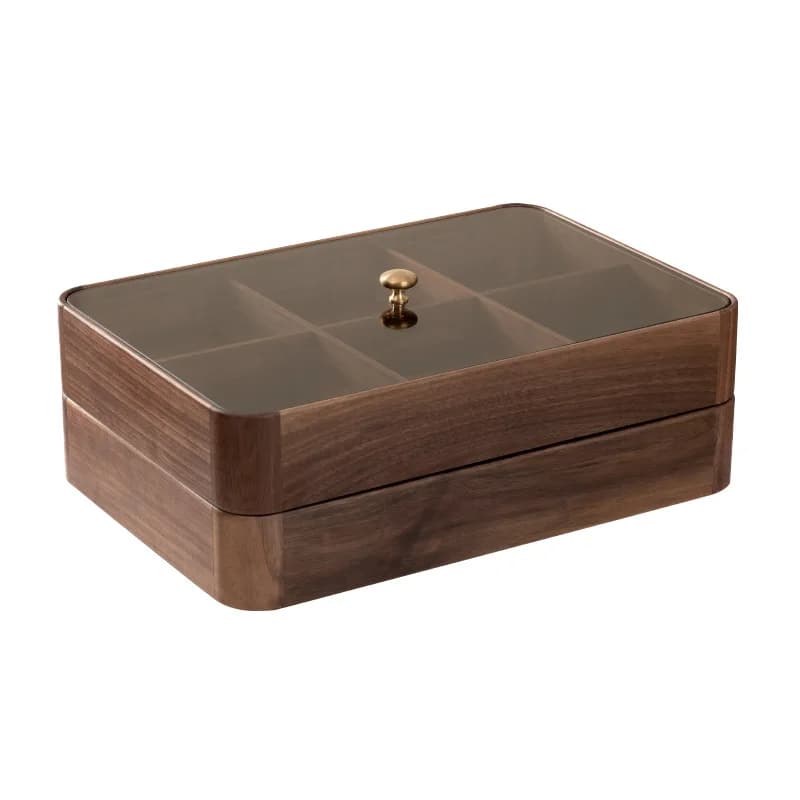 North American black walnut snack box with lid wooden dried fruit box multi-layer nut storage box desktop storage