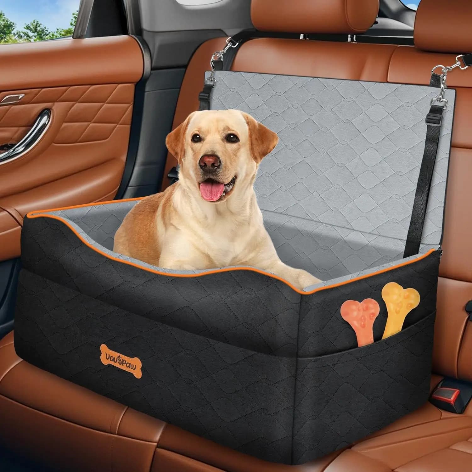 Seggiolino auto per cani medio, sedile rialzato lavabile per animali domestici per cani inferiori a 50 libbre, 2 guinzagli di sicurezza, seggiolino auto da viaggio con spugna spessa