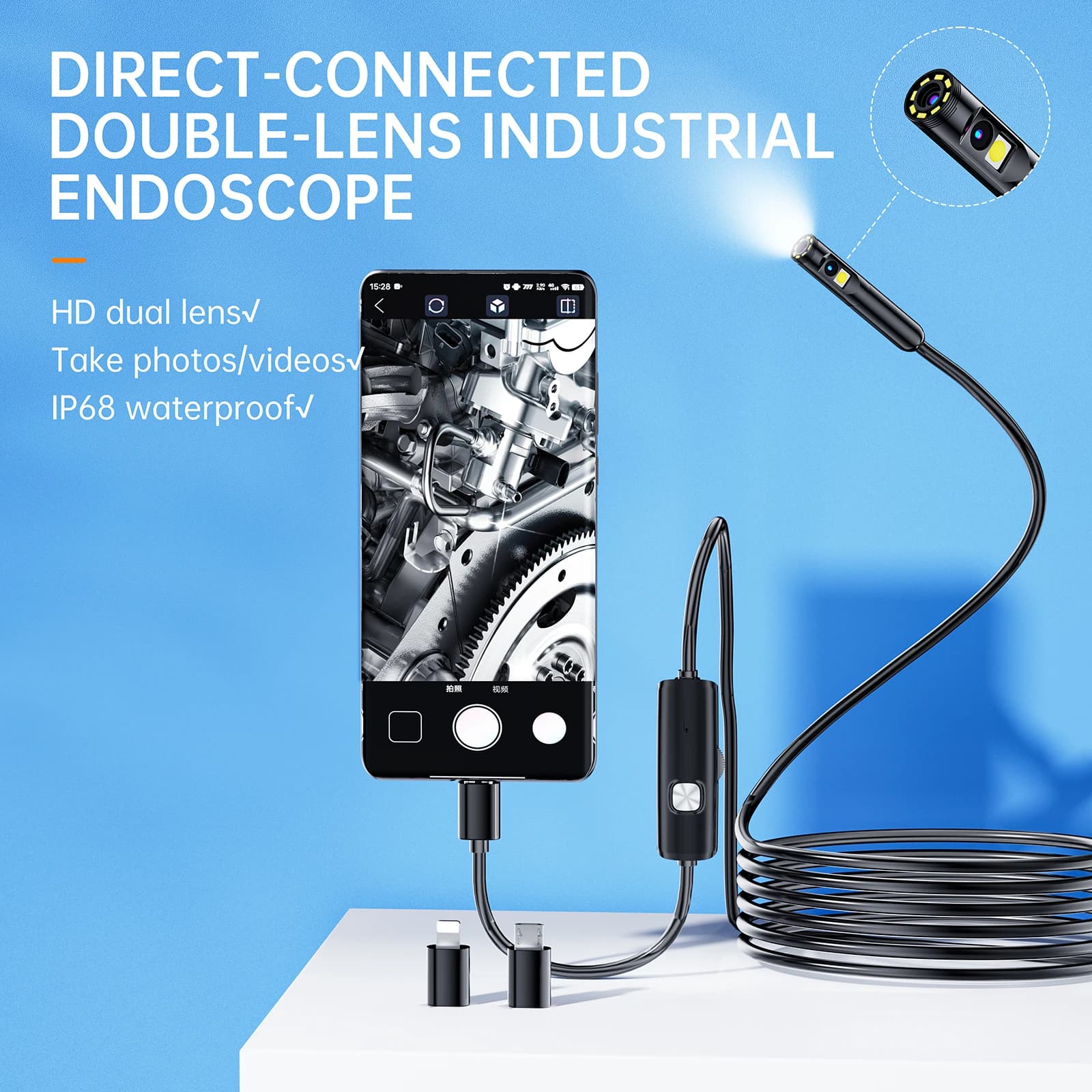 3in1 2MP 8MM 1080P USB per Android ISO Dual Lens Endoscopio Fotocamera CMOS Periscopio Ispezione Otoscopio Fotocamera Microscopio Digitale