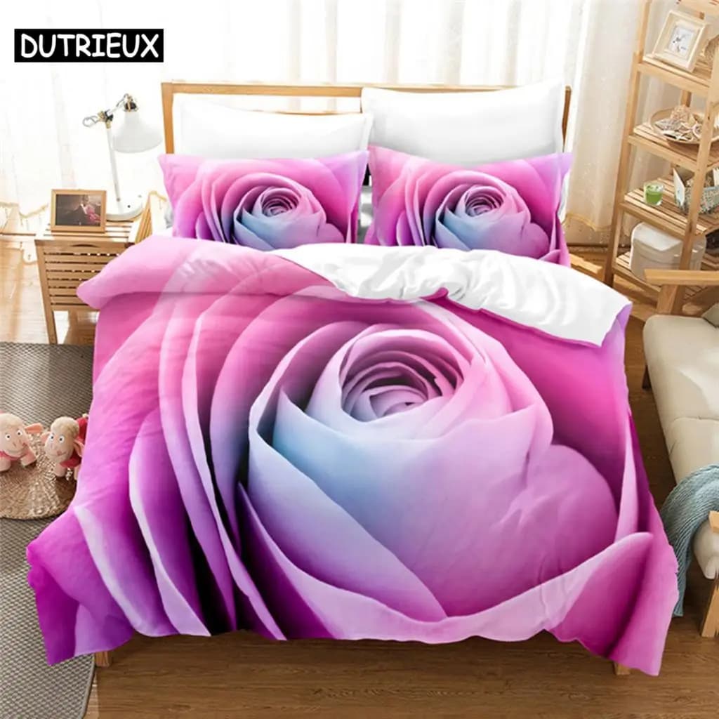 Set di Biancheria da Letto con Stampa Digitale 3D, Design Floreale alla Moda, Copripiumino Queen Size