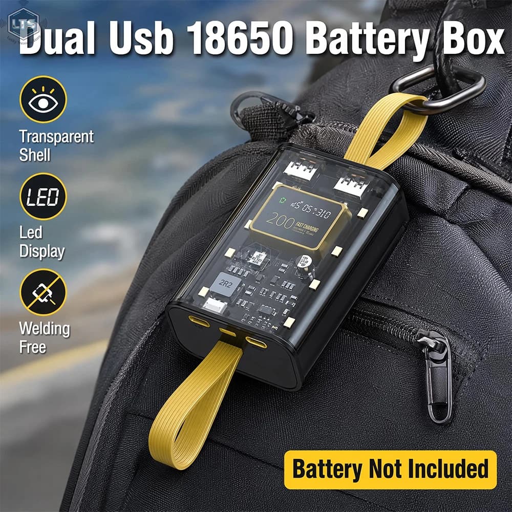 18650 Battery Charger Case DIY Power Bank Box Fast Charging Case with Night Light LCD Display Battery Charging Power Bank Box