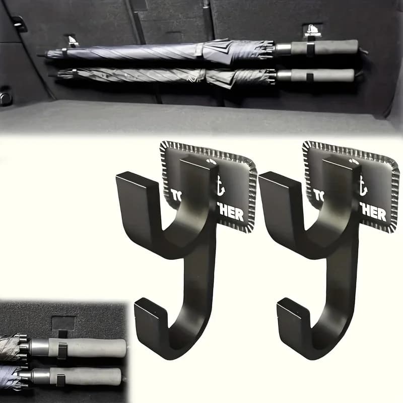 1 car umbrella hook, universal trunk hook, suitable for storage of umbrellas, towels, fishing rods, camping equipment, no drilling required, stable installation, suitable for most models