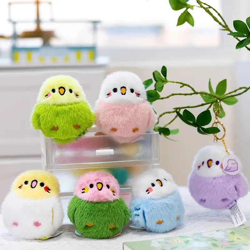1Pcs Backpack Pendant Cute Parrot Bird With Vocal Plush Doll Soft Stuffed Toys Kawaii Hanging Decoration Keychain Gifts For Kids
