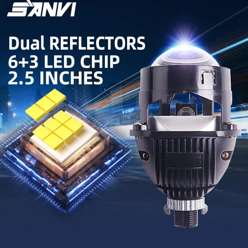 SANVI 2.5 pollici MINI Auto Bi LED proiettore lente per fari Auto 47W 5500k H4 H7 9005 9006 fari anteriori a LED