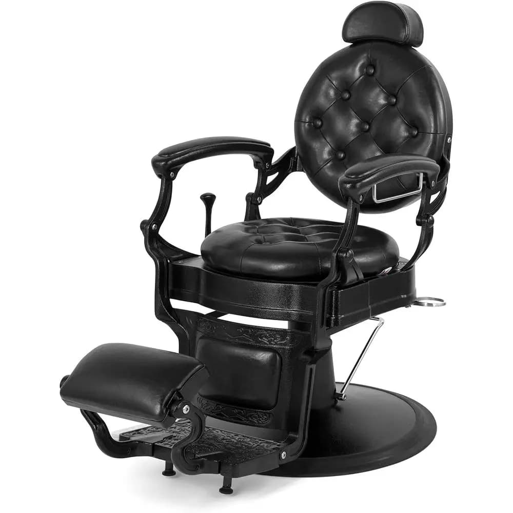 Vintage Barbiere Armchair Robusta with Hydraulic Reclining and Roasted Bearing for Beauty and Styling (Nera)