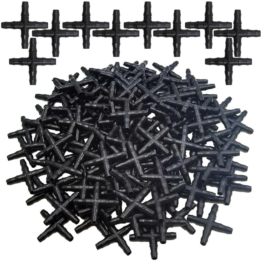 WUJIE 10-100PCS 1/4 ''Connettore a croce per 4/7mm Micro Tubi Tubo 4 Modi Adattatore spinato Irrigazione a goccia Connettori a snodo incrociato