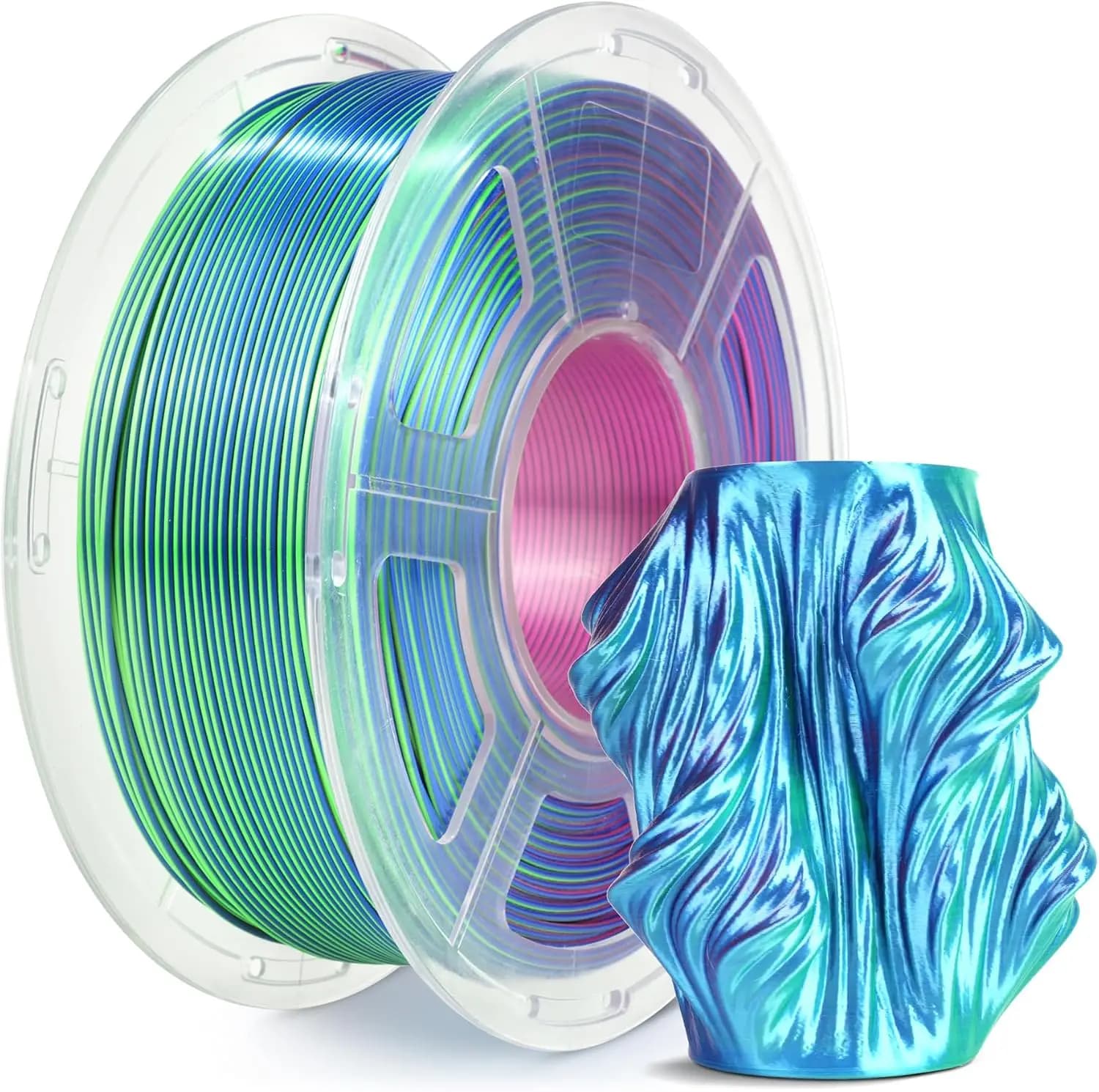 Triple Color Silk PLA Filament 1.75mm, Shiny Silk Texture, Dimensional Accuracy +/- 0.02mm, 1KG Spool (2.2 lbs), Blue Green Purple