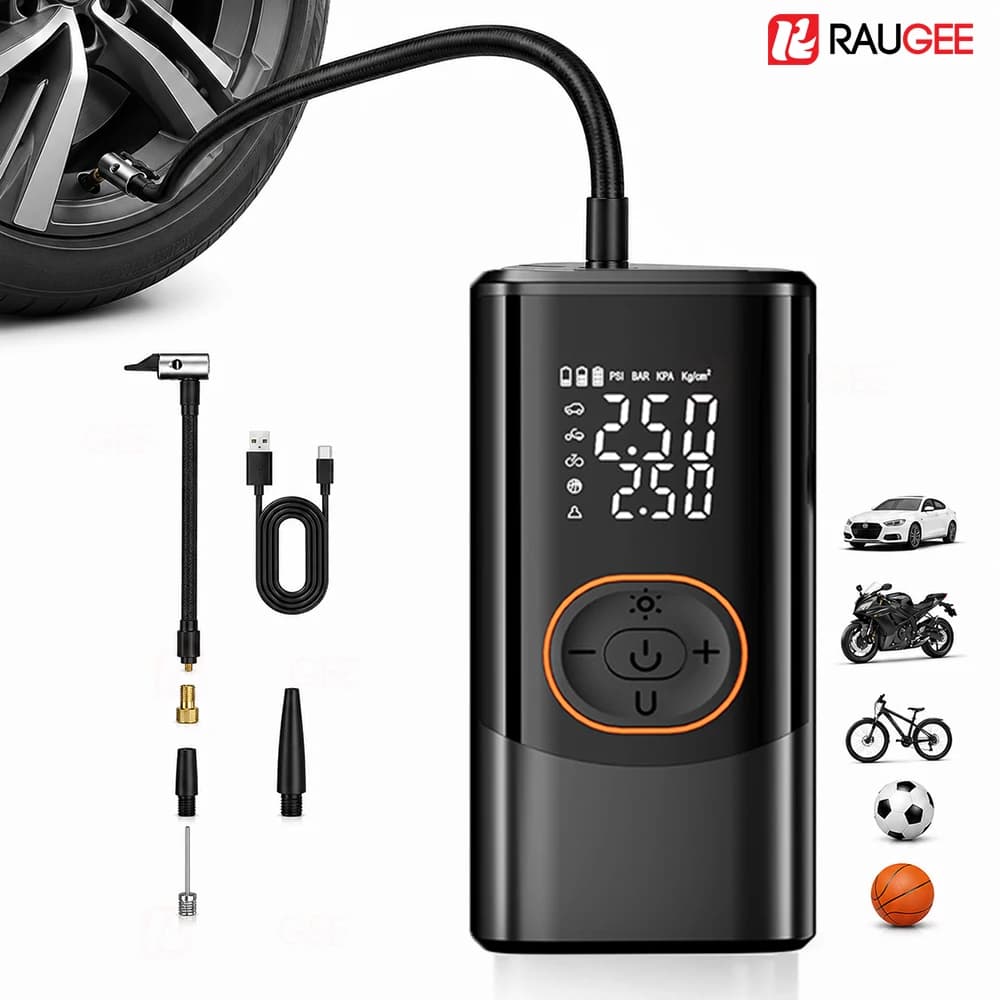 Pompa d'Aria Portatile per Auto, Gonfiatore Wireless per Pneumatici con Display Digitale della Pressione e Luce LED, Mini Compressore per Auto, Moto e Palloni