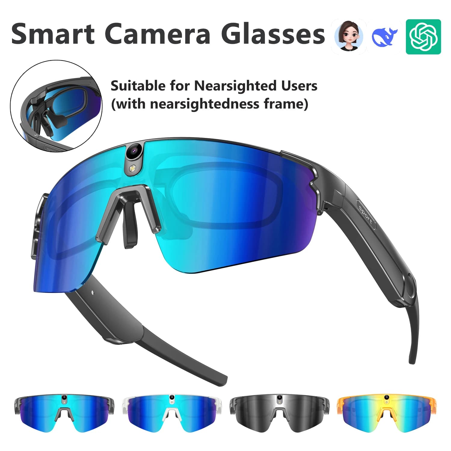 Occhiali Smart AI L805 con Fotocamera HD da 800W, Anti-Vibrazione, per Ciclismo e Riprese, con Audio Musicale, Chiamate e Controllo Remoto, Occhiali da Sole