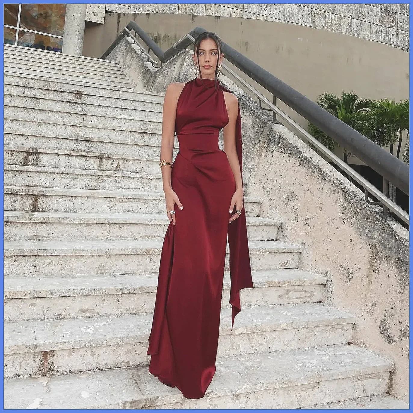 Elegante Abito Lungo in Raso per Donna 2026 | A vita alta, con fascia posteriore e senza maniche | Abito da sera per feste (74 caratteri)