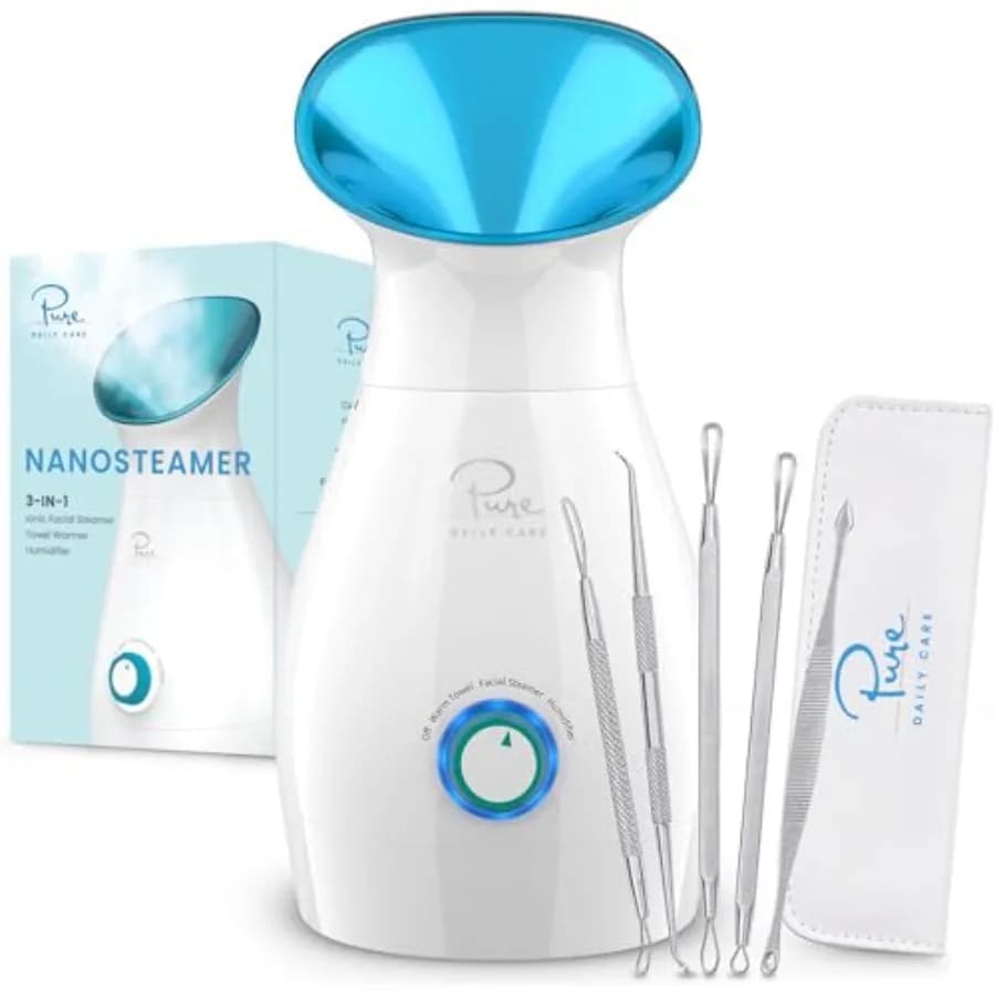 Pure Daily Care NaSteamer Vaporizzatore Facciale Ionico 3-in-1 con Controllo Preciso della Temperatura - Umidificatore - Purifica i Pori - Nero