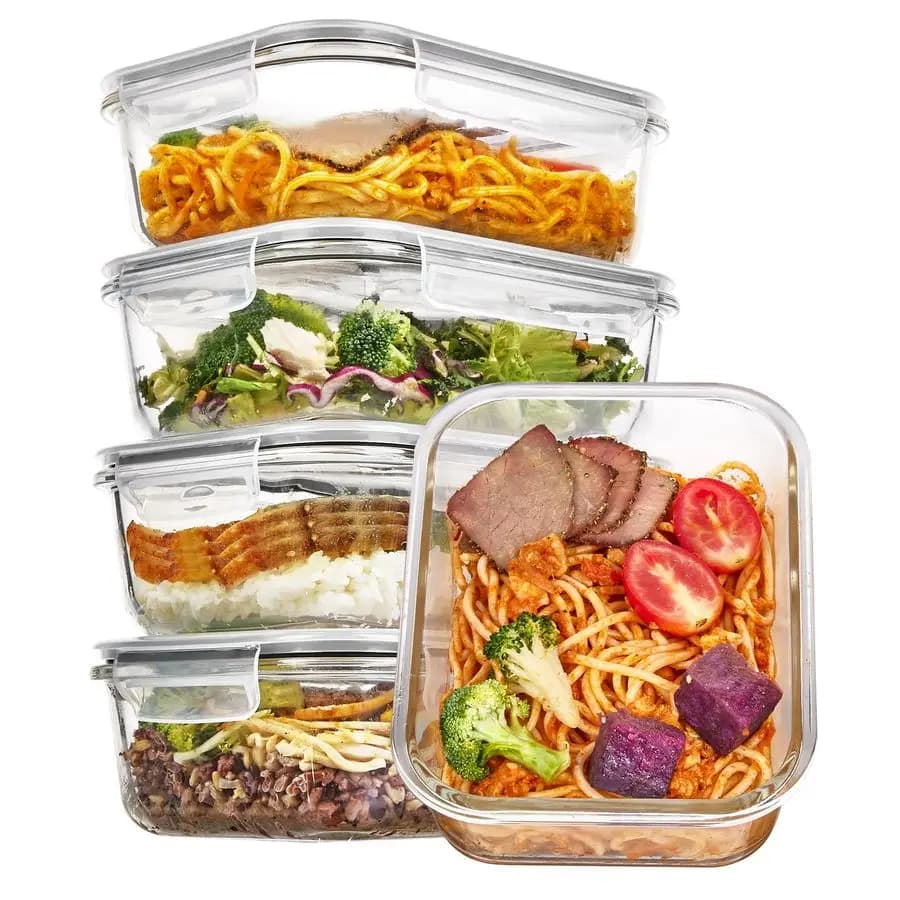 Set di 5 Contenitori in Vetro da 35oz per Alimenti con Coperchi, Contenitori per Preparazione Pasti, Set di Contenitori Ermetici Riutilizzabili per Pranzo, Adatti al Forno