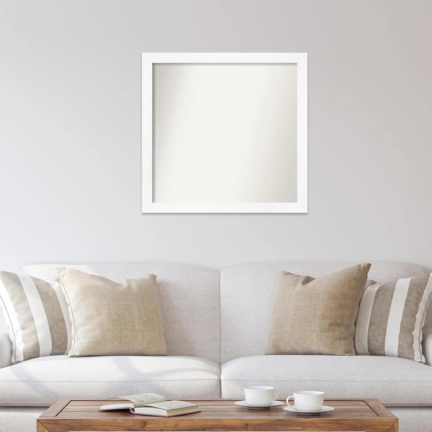 #White Rectangle Bathroom Vanity Mirror 30x31 Large Modern Wood Frame Horizontal & Vertical Wall Mount, Customized