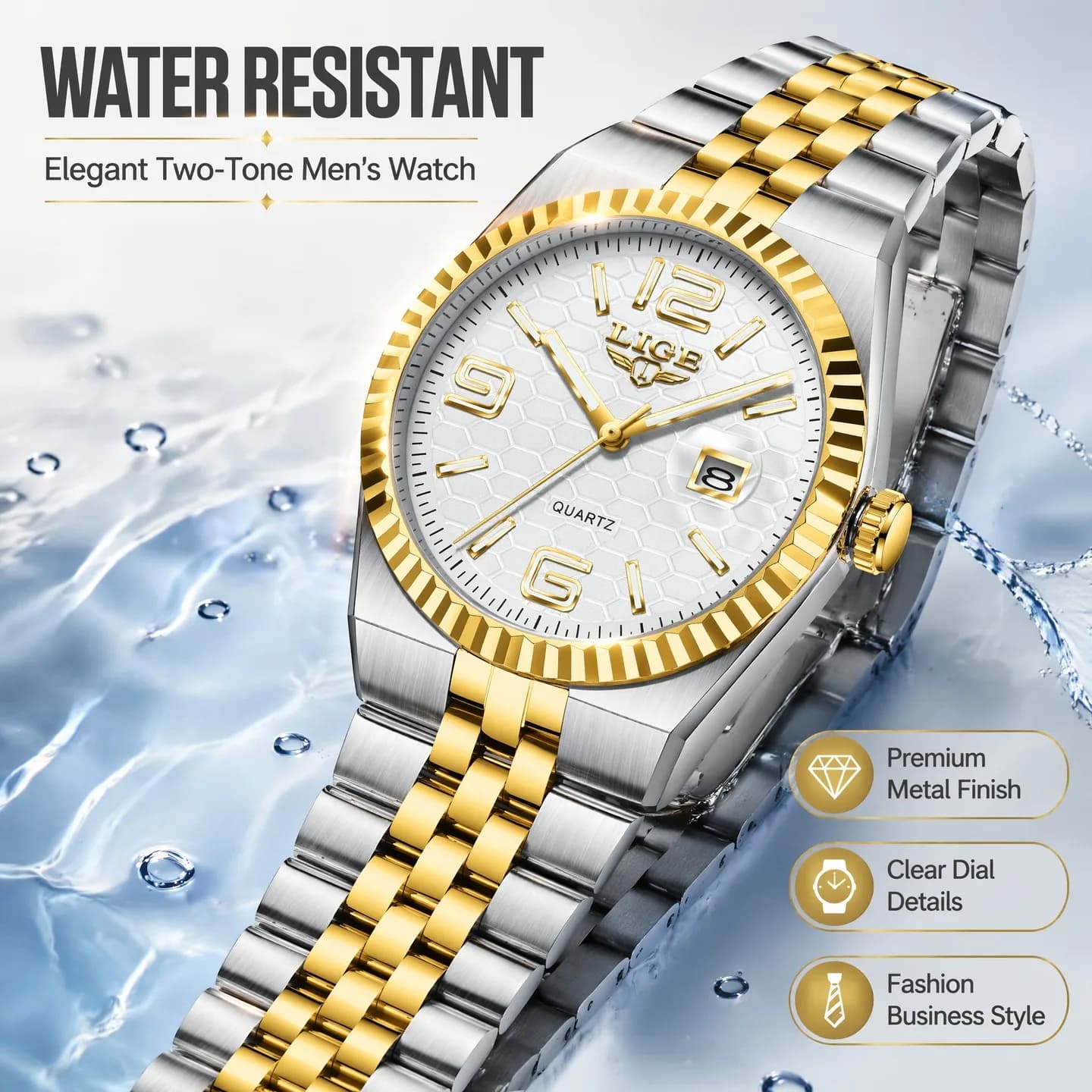 LIGE Fashion Exquisite Men Wristwatches Waterproof Luminous Date Luxury Man Watch Stainless Steel Quartz Men's Watches Reloj