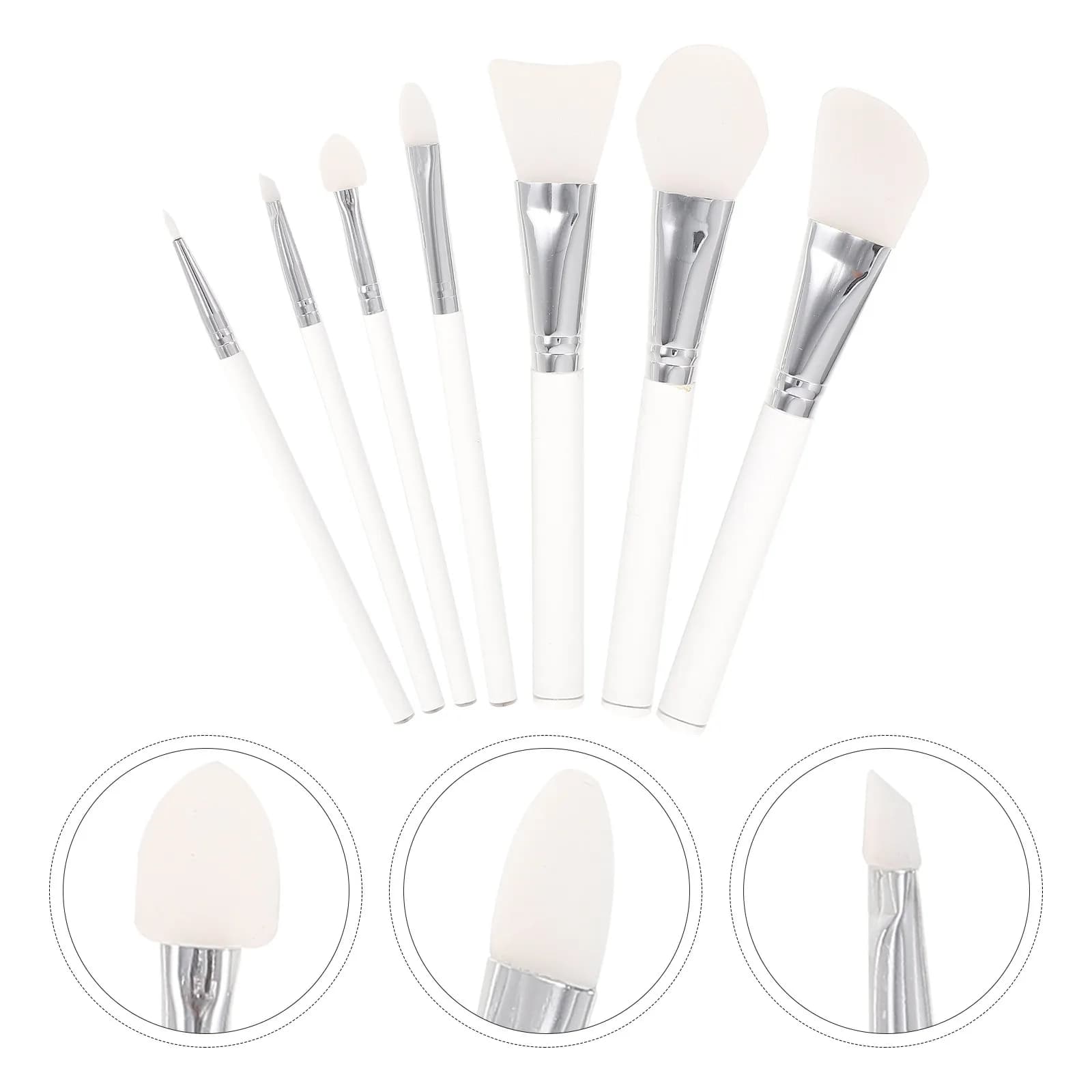 Set of 7 Silicone Brushes for Face Mask with Acrylic Handle, Female Makeup Accessories Kit, Professional Tools for Home Use and Exhibition