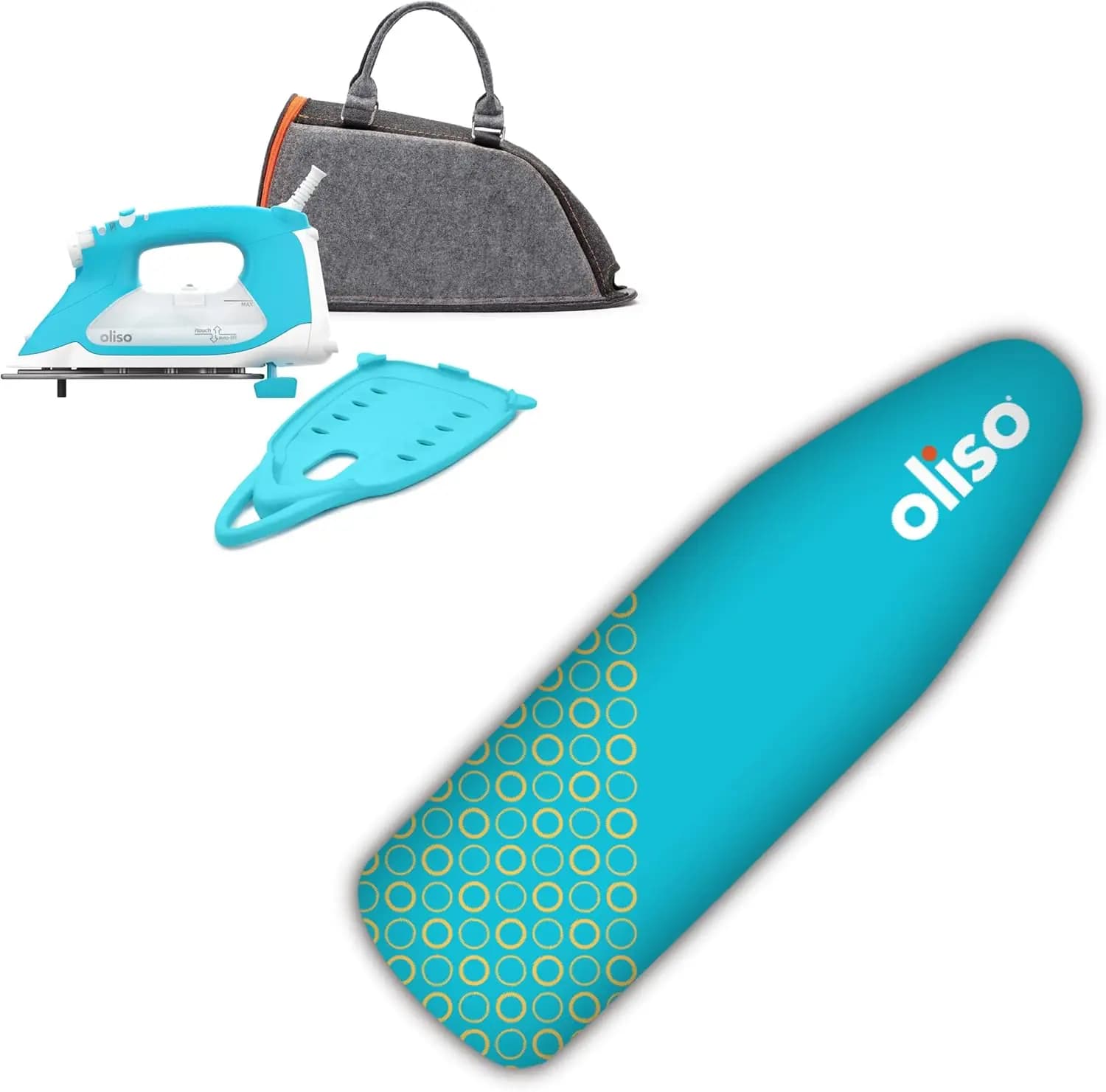 1800-Watt Smart Iron with Auto Lift, Silicone Soleplate Protector, Turquoise, Includes Full-Size Iron Carry Bag and Ironing Board Cover