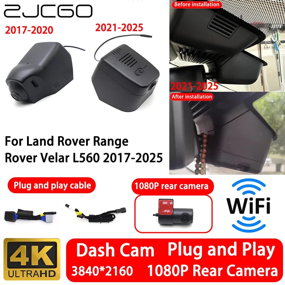 Front and rear 4K camera for Land Rover Range Rover Velar L560 2017-2025, Dash Cam WiFi Plug and Play, Video Recorder with Loop Registration