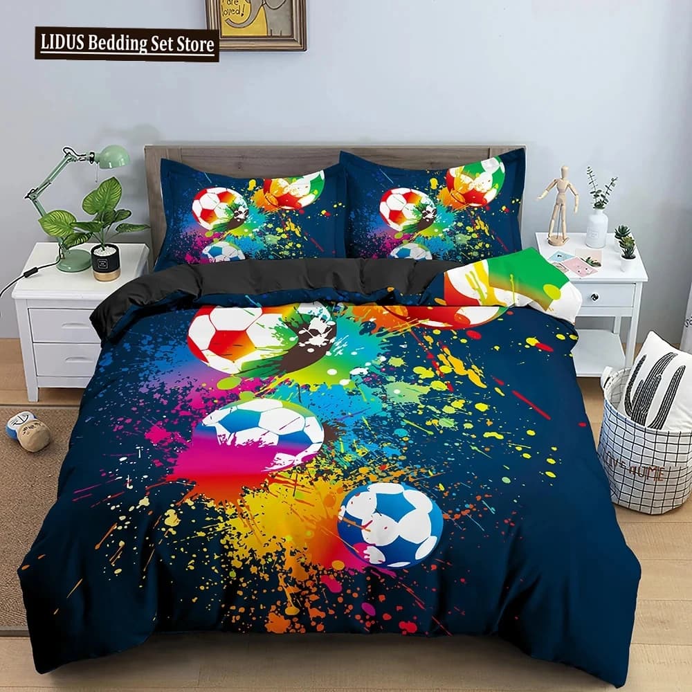 Football Duvet Cover Set 3D Print With Blue Crack Cool Sport Comforter Cover King Size For Boys Girl Polyester Bedding Set