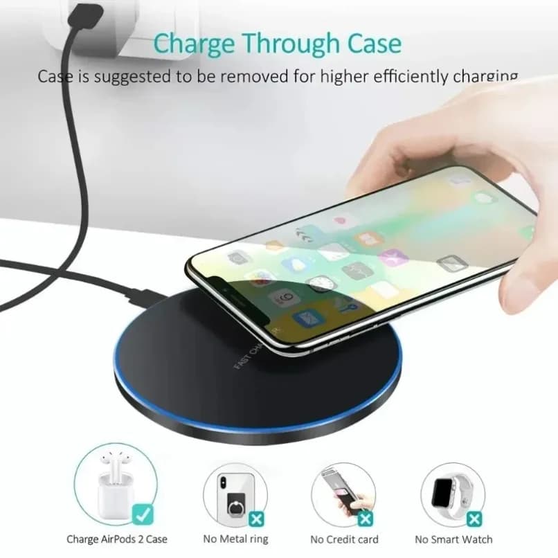 Round 15W Fast Wireless Charger Pad Slim Anti Slip Charging Mat with LED Light for iPhone Samsung Android All Qi Smart Phones