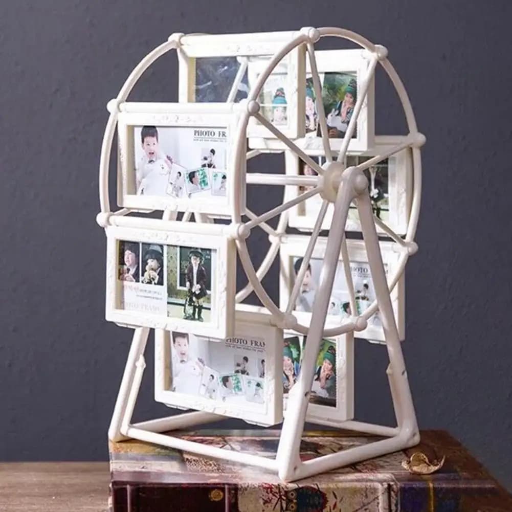 16 Photo Frame Rotating Ferris Wheel Photo Frame with 16 Vintage Embossed Picture Slots 360° Spin Bronze Display for Family