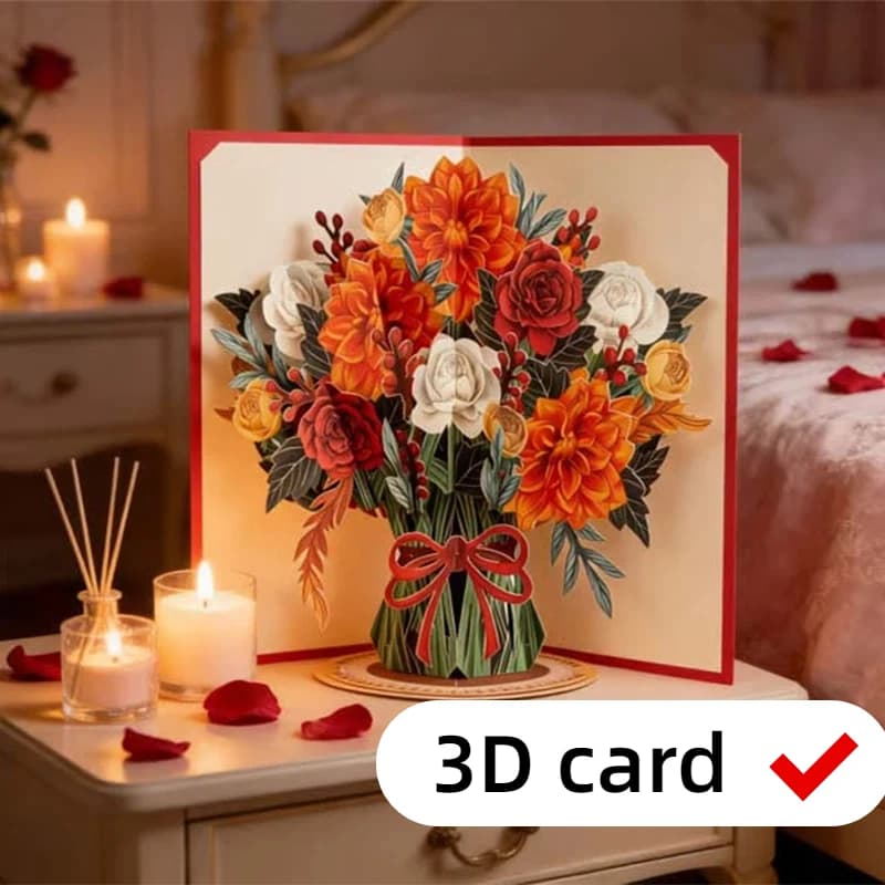 Biglietto Pop-up 3D Avanzato a Forma di Bouquet, Biglietto di San Valentino, Invito di Nozze, Biglietto di Auguri per Capodanno, Decorazione per la Casa 2026