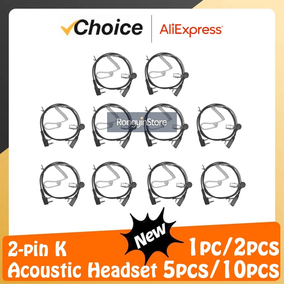 Walkie Talkie Earpiece Headset 2 Pin-K Acoustic Air-Tube Headphone PTT MIC Baofeng Kenwood UV-5R Mini-5 Two Way Radio Accessory