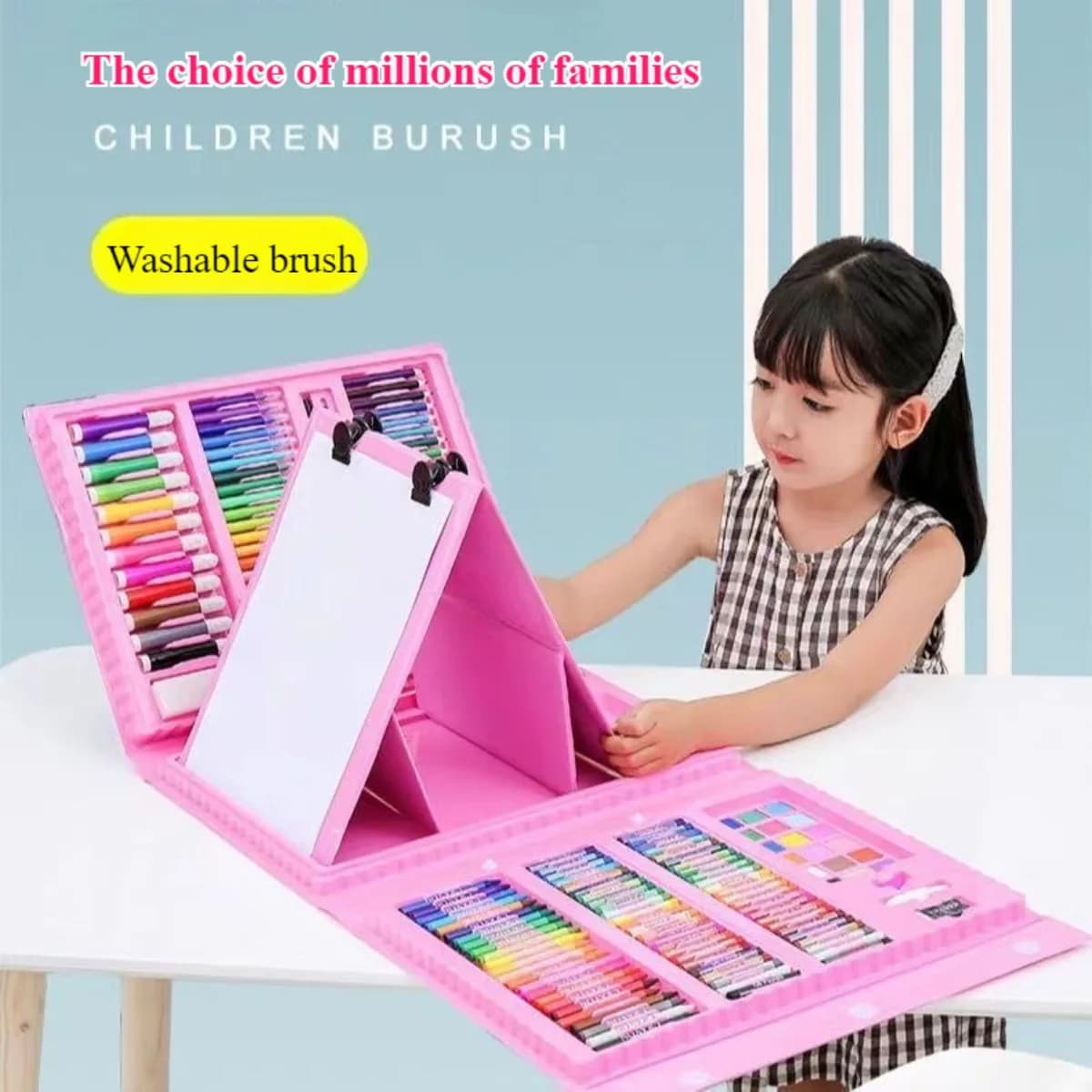 208 - Piece Pink Kids' Art Set with Easel - Includes Drawing Book & Sketch Copy, Ideal for Young Artists
