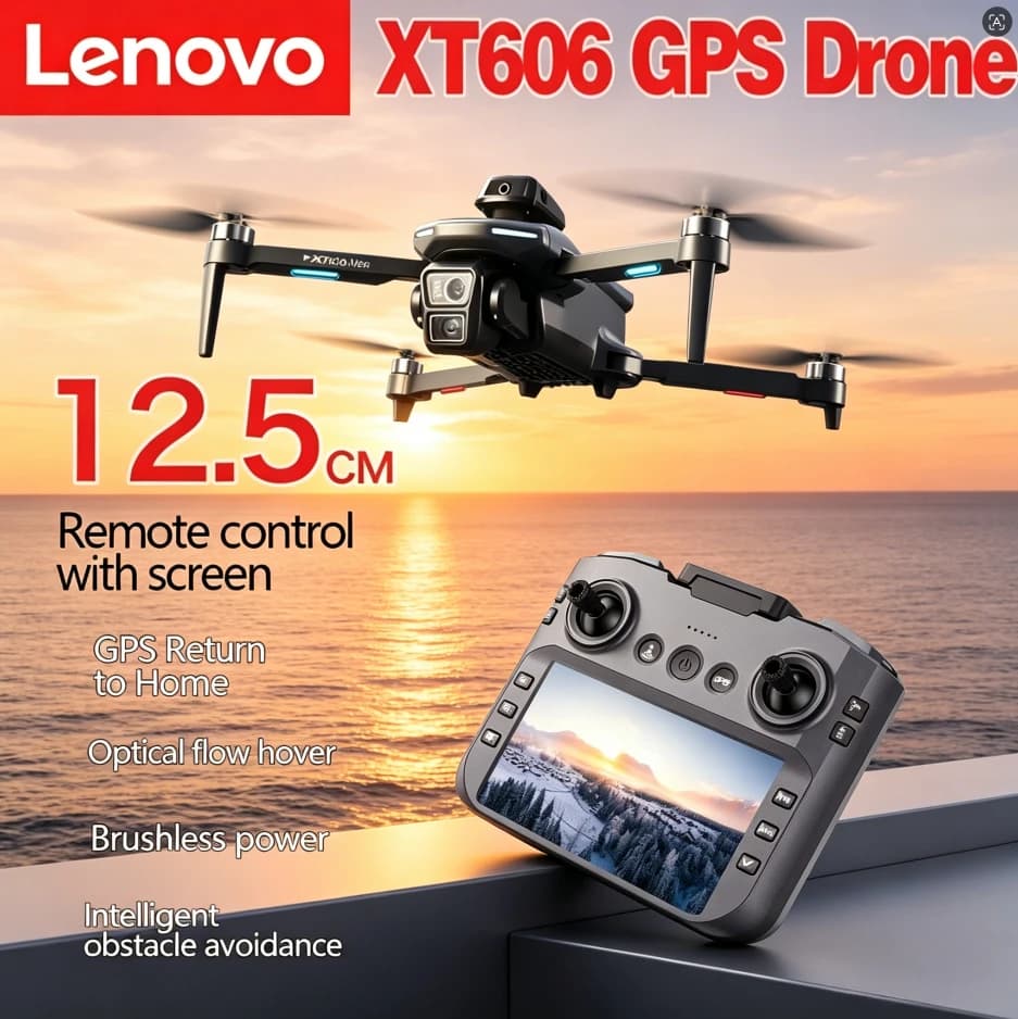 Lenovo XT606 MAX GPS drone with 4K HD 8K Professional Camera, FPV Screen and 360° rotation Dron Square Toy with Avoidance Obstacles