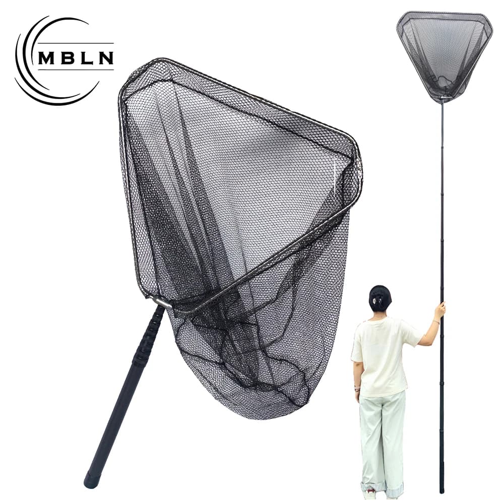 Rete da Pesca Telescopica MBLN con Asta in Fibra di Carbonio 99% + Rete Rivestita in Gomma 60CM per Pesca da Roccia e da Barca