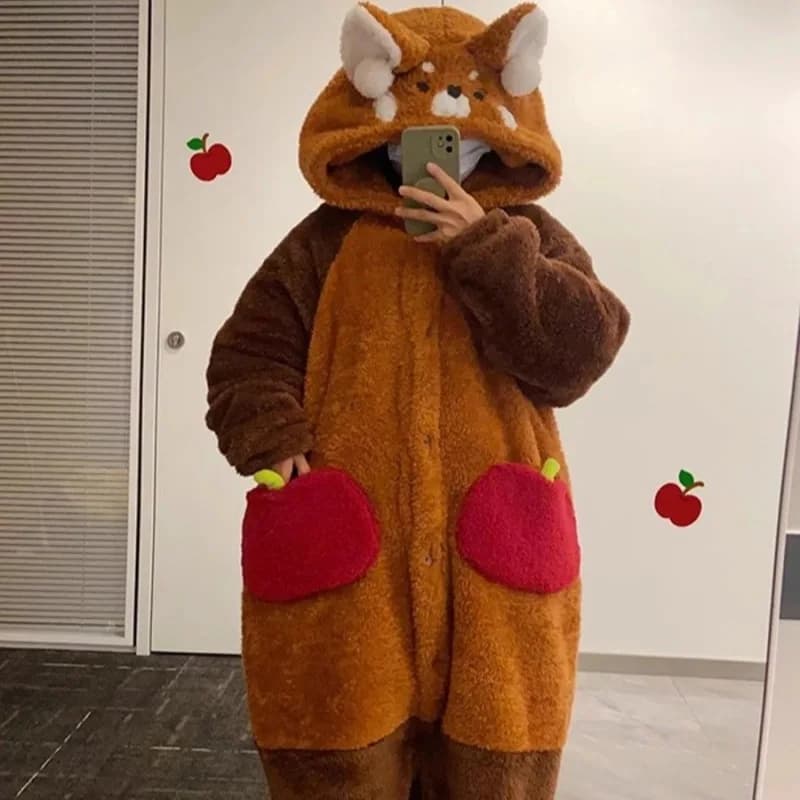 Inverno addensare flanella abito lungo pigiama Kigurumi tailleur pantalone Cosplay Party procione con cappuccio accappatoio abito in pile corallo Homewear